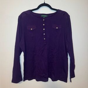 Ralph Lauren Women’s size 1X cotton shirt Purple Long Sleeve Top snaps pockets